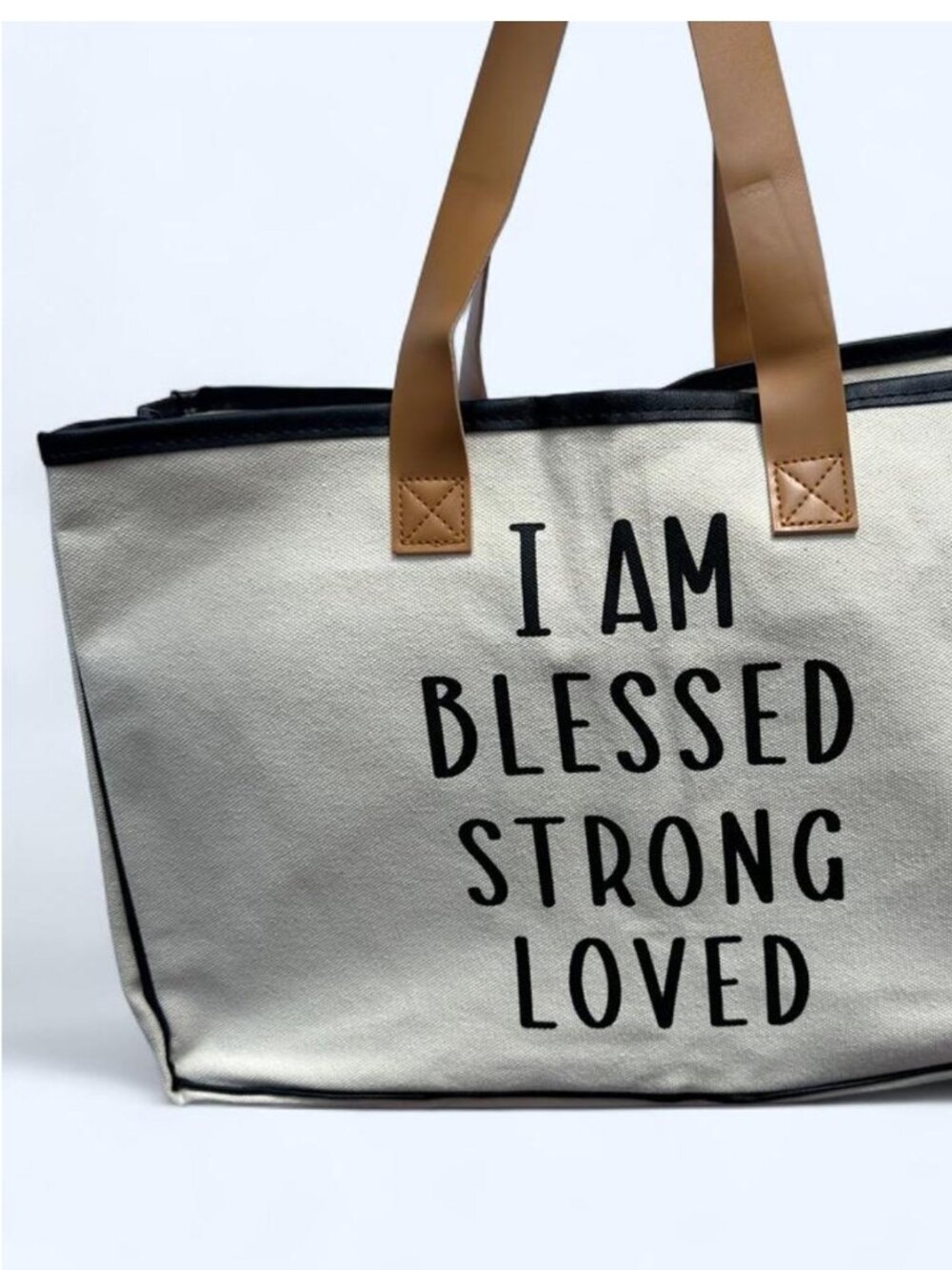 100% Cotton Canvas Tote with Vegan Leather Straps